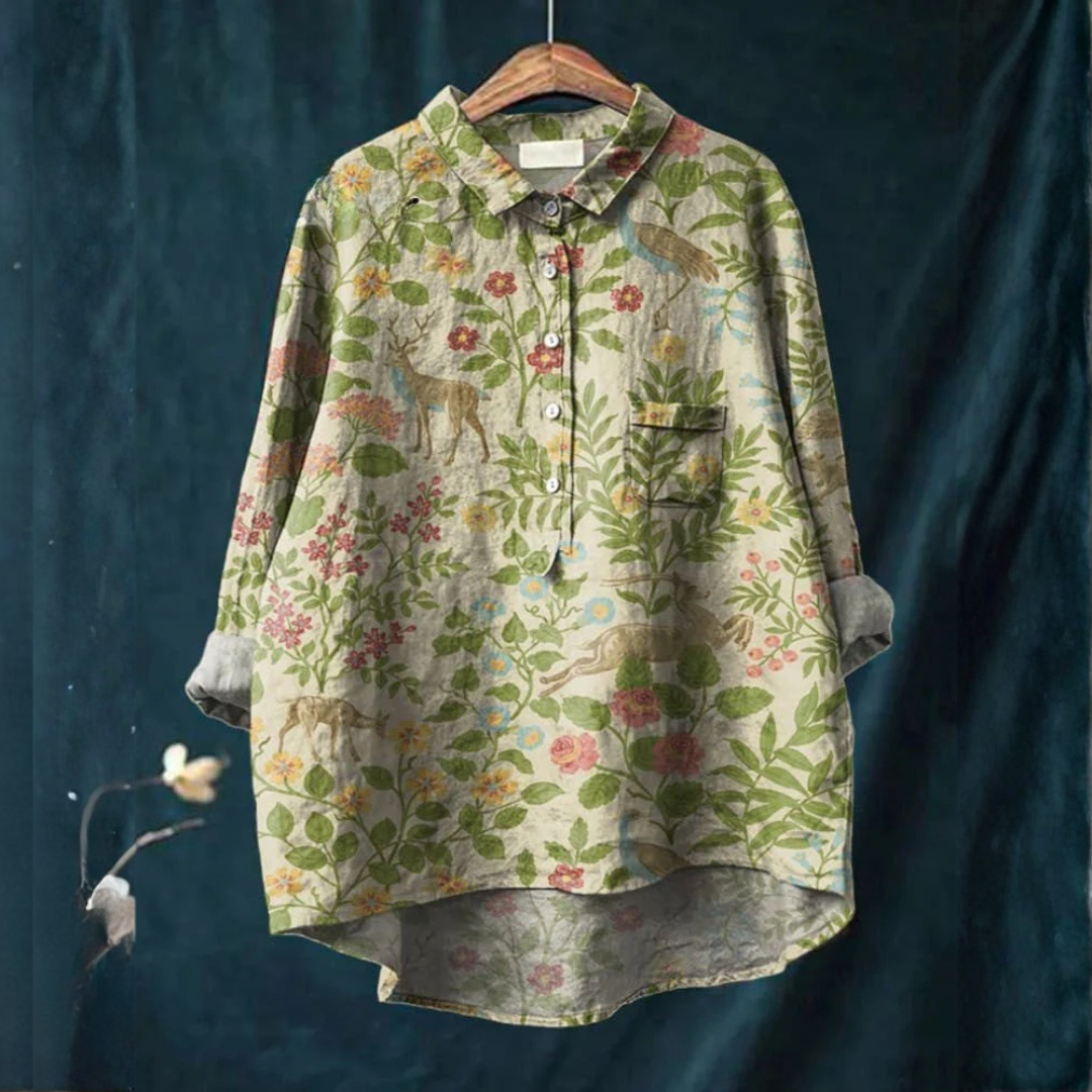 Elena – Camisa de lino con estampado