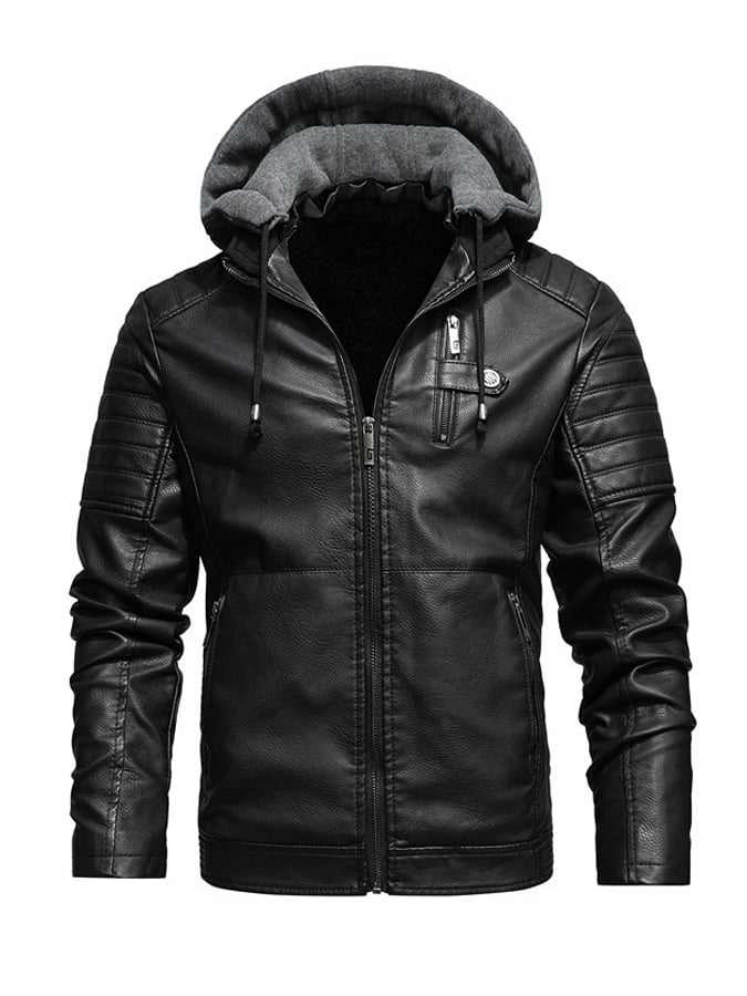 RAFAL™ | Chaqueta de piel con cierre, forro y capucha
