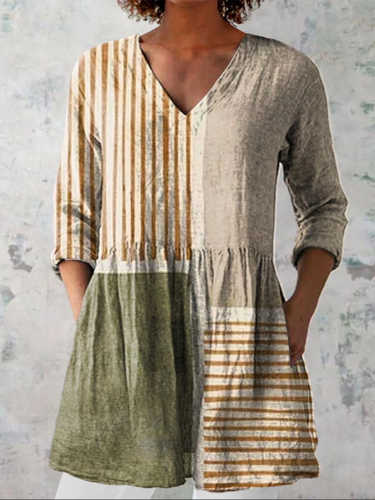 Halley | Camisa de cuello en V de manga larga vintage