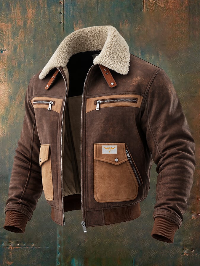 MICHAŁ™ | BOMBER DE PIEL SUELA MARRÓN CON CUELLO DE PIEL SHERPA cálido