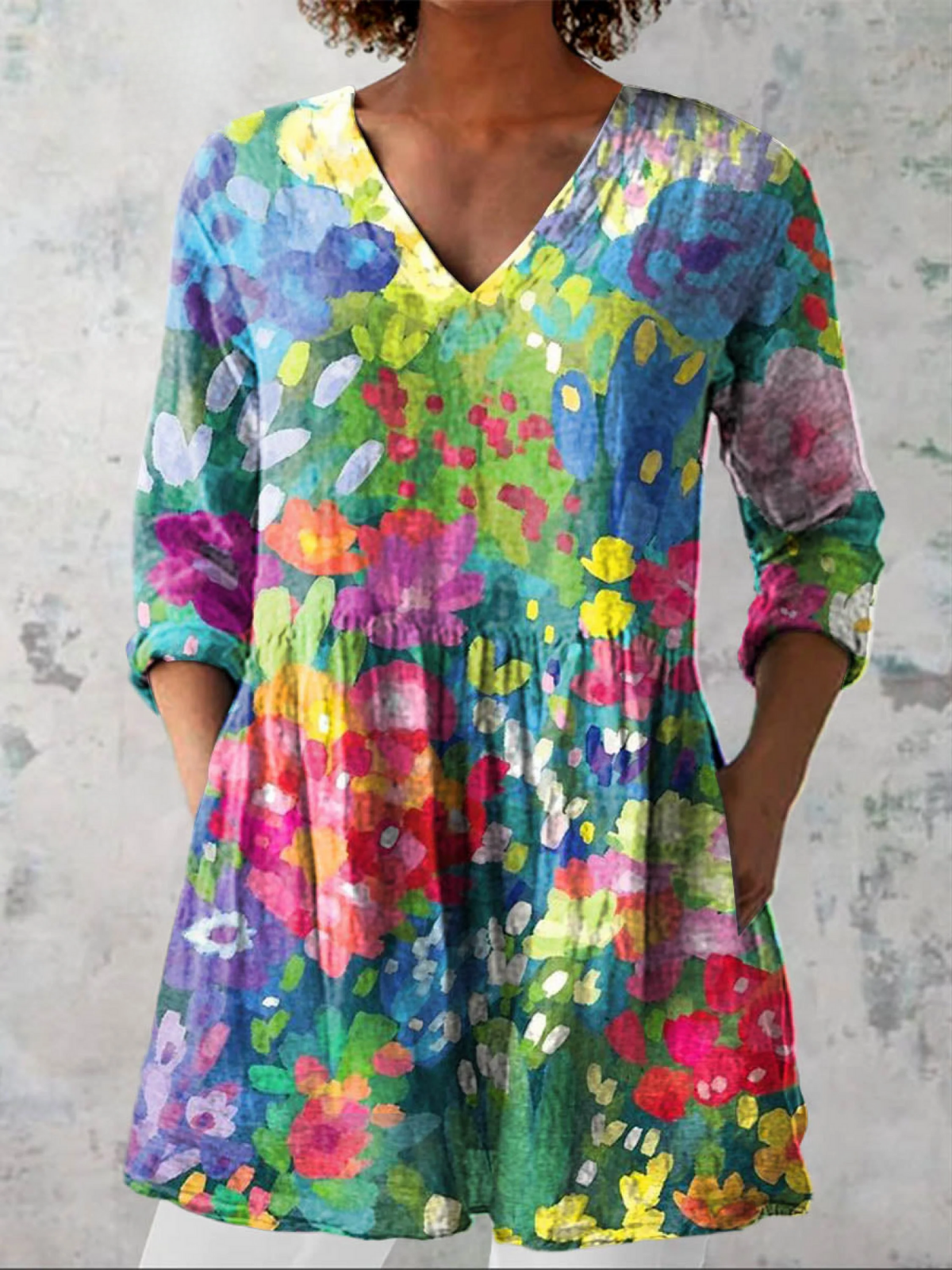 Cali | Camisa de cuello en V de manga larga vintage