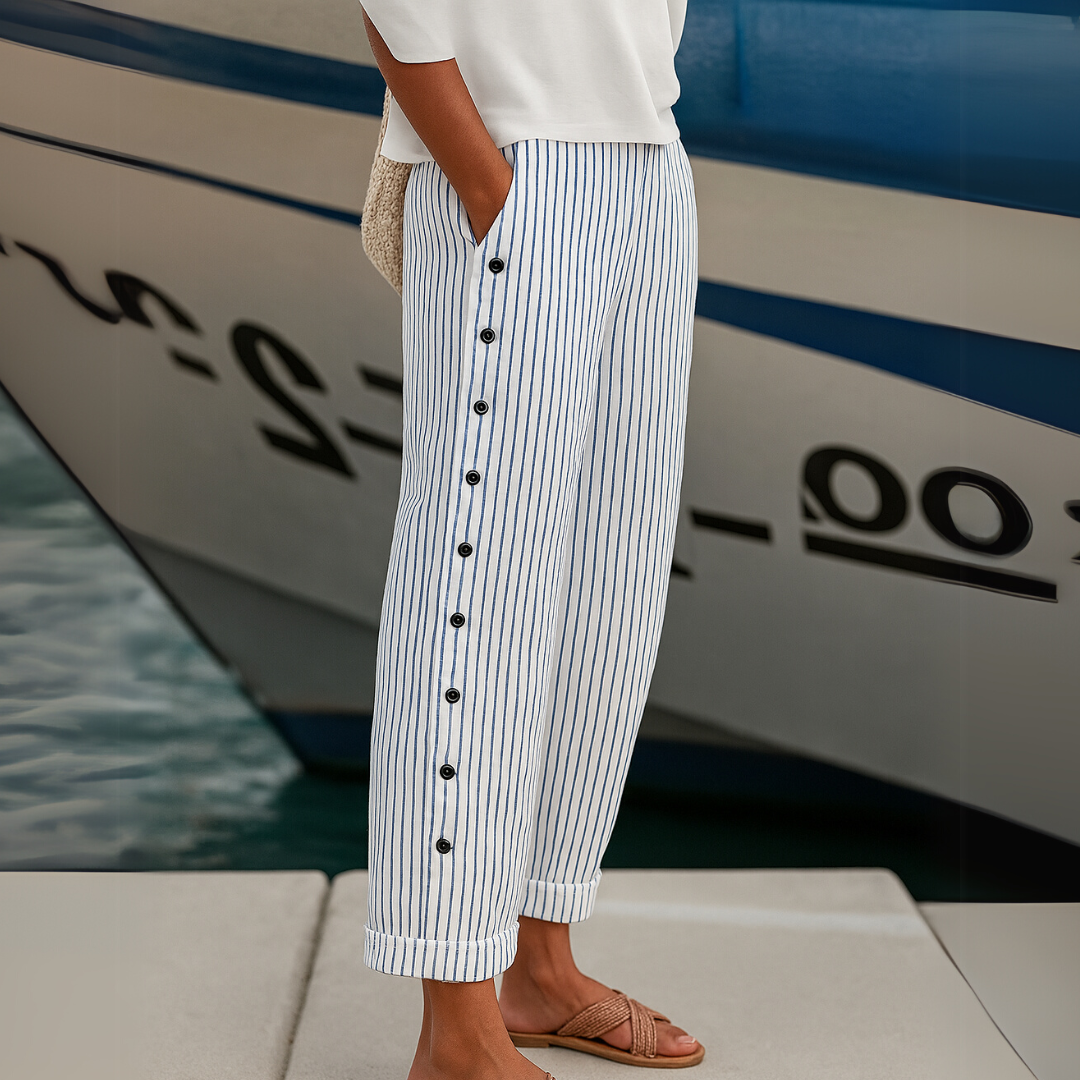 Caitlin | Pantalón abotonado a rayas chic