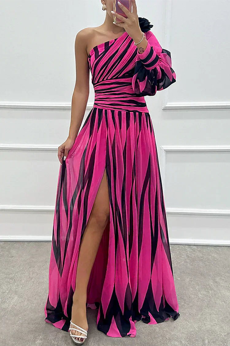 Shiloh - Vestido maxi elegante a rayas de un solo hombro