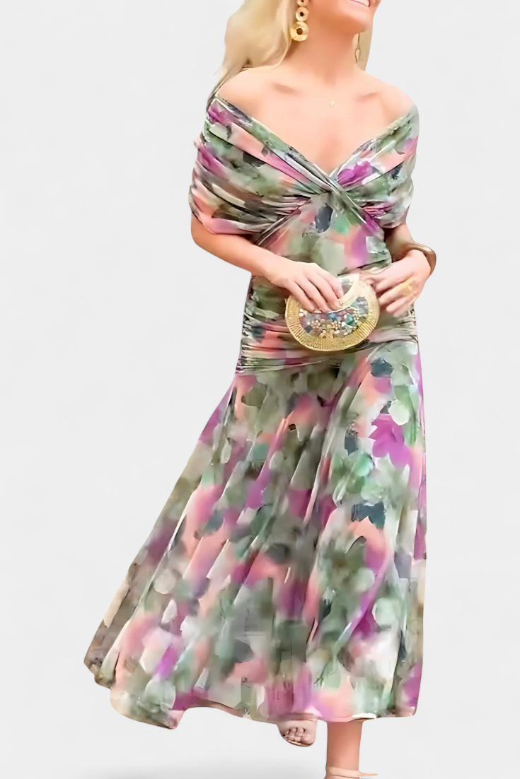 Magda™ | Vestido largo floral con escote en forma de corazón
