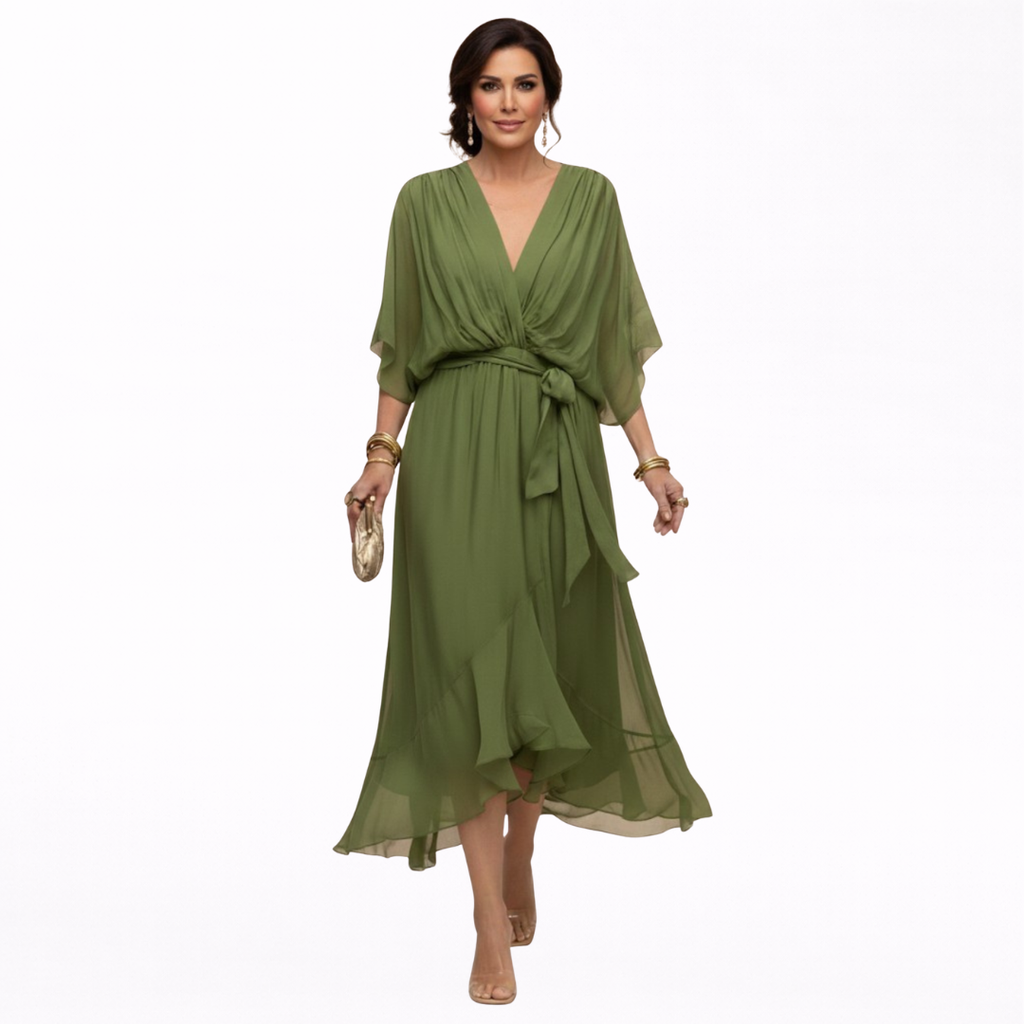 Monica | Vestido de chiffon con escote en V