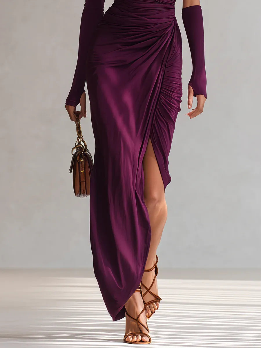 Rosalia - Elegante vestido maxi morado sexy de un solo hombro
