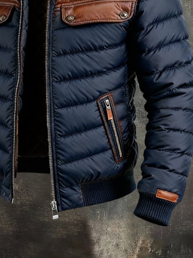 MAREK™ | CHAQUETA GRANATE PIKADA CON INSERCIONES DE CUERO