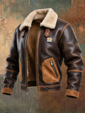 ROBERT™ | Chaqueta de cuero marrón cálida con cuello de sherpa