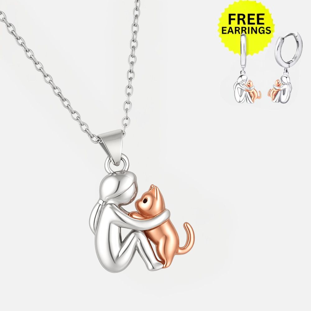 Collar con dije Cat Hug y aretes de regalo – Oferta por tiempo limitado