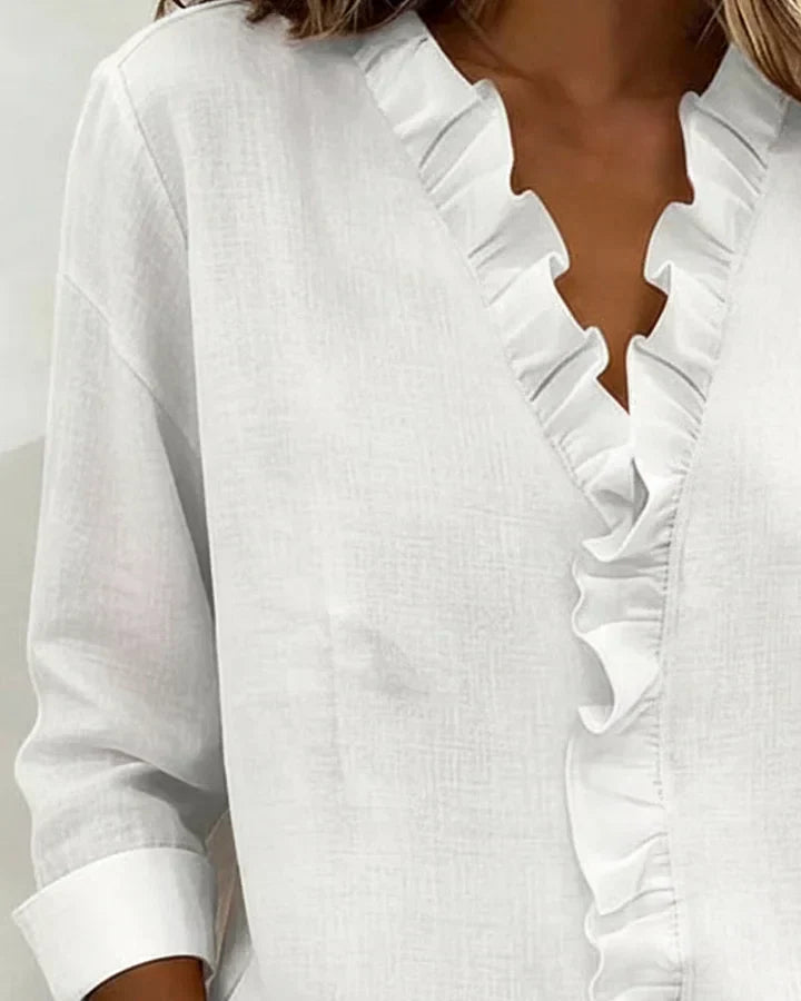 Indie | Blusa con volantes, escote en V y mangas largas
