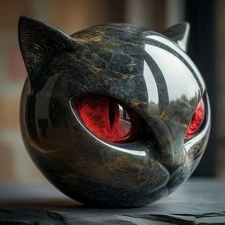 NyxCharm | Escultura Mística Cabeza de Gato Negro