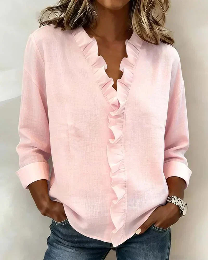 Indie | Blusa con volantes, escote en V y mangas largas