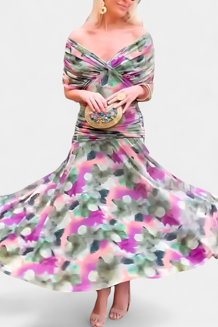 Magda™ | Vestido largo floral con escote en forma de corazón