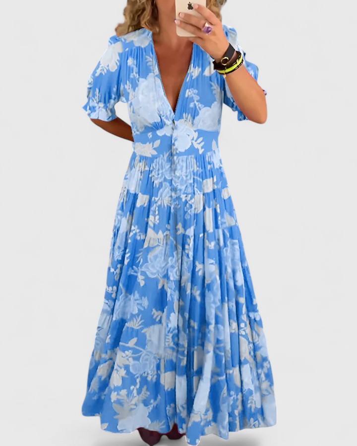 Minelda – Vestido floreado con escote en V