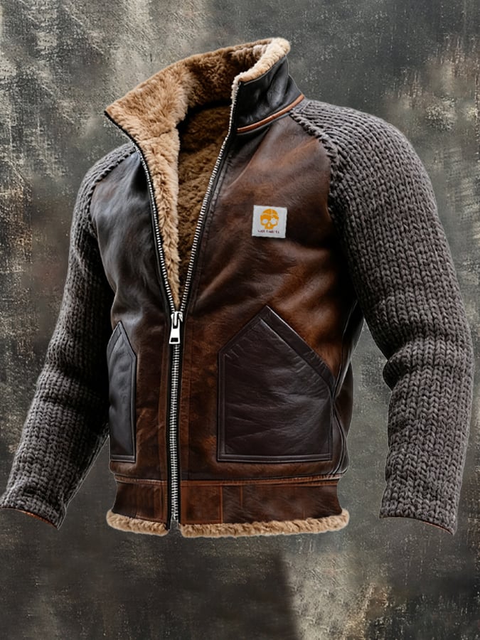 JACEK™ | Chaqueta de piel y malla con forro interior de sherpa cálido