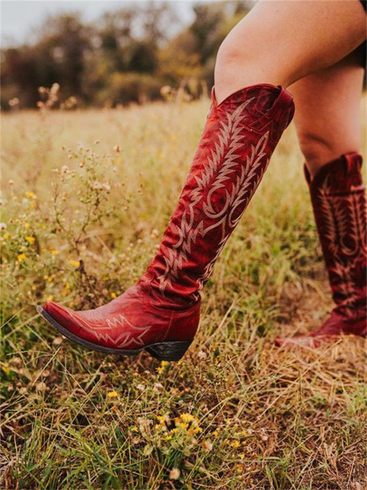 Botas Western de Encaje Cowboy Vintage hasta la Rodilla