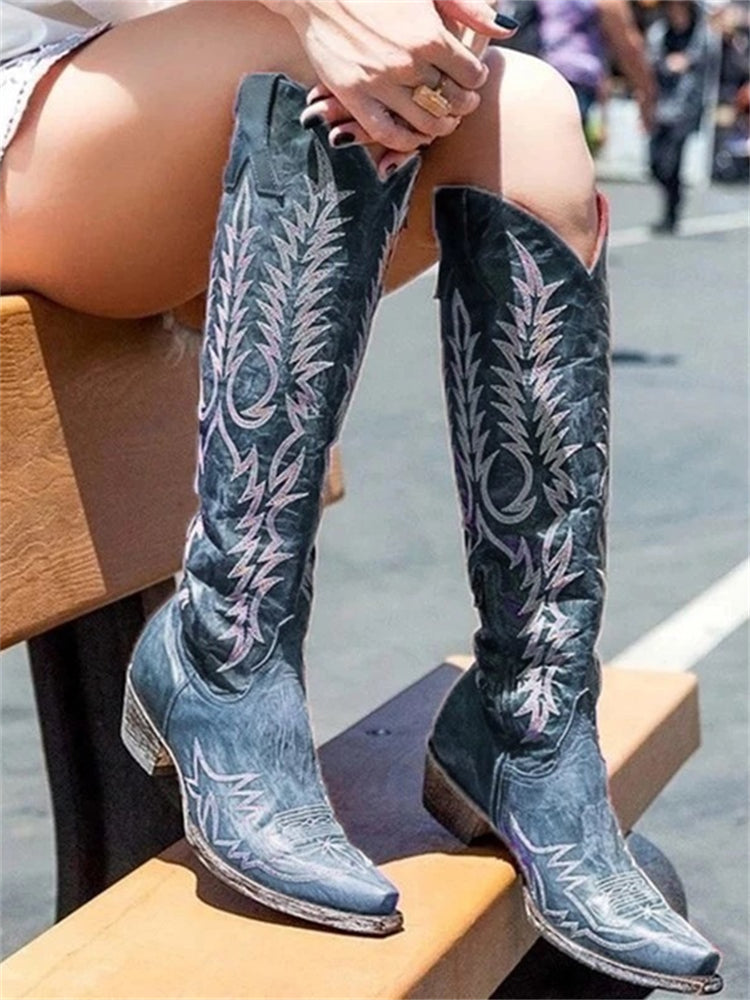 Botas Western de Encaje Cowboy Vintage hasta la Rodilla