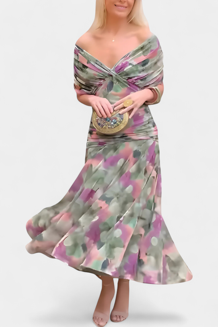 Magda™ | Vestido largo floral con escote en forma de corazón