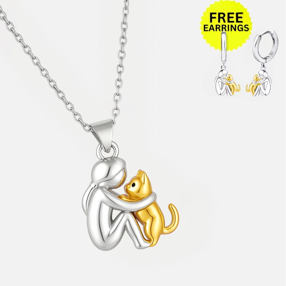 Collar con dije Cat Hug y aretes de regalo – Oferta por tiempo limitado