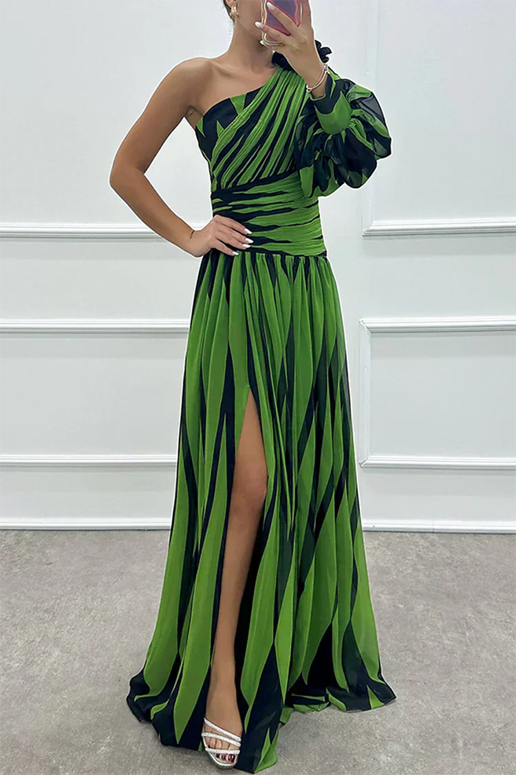 Shiloh - Vestido maxi elegante a rayas de un solo hombro