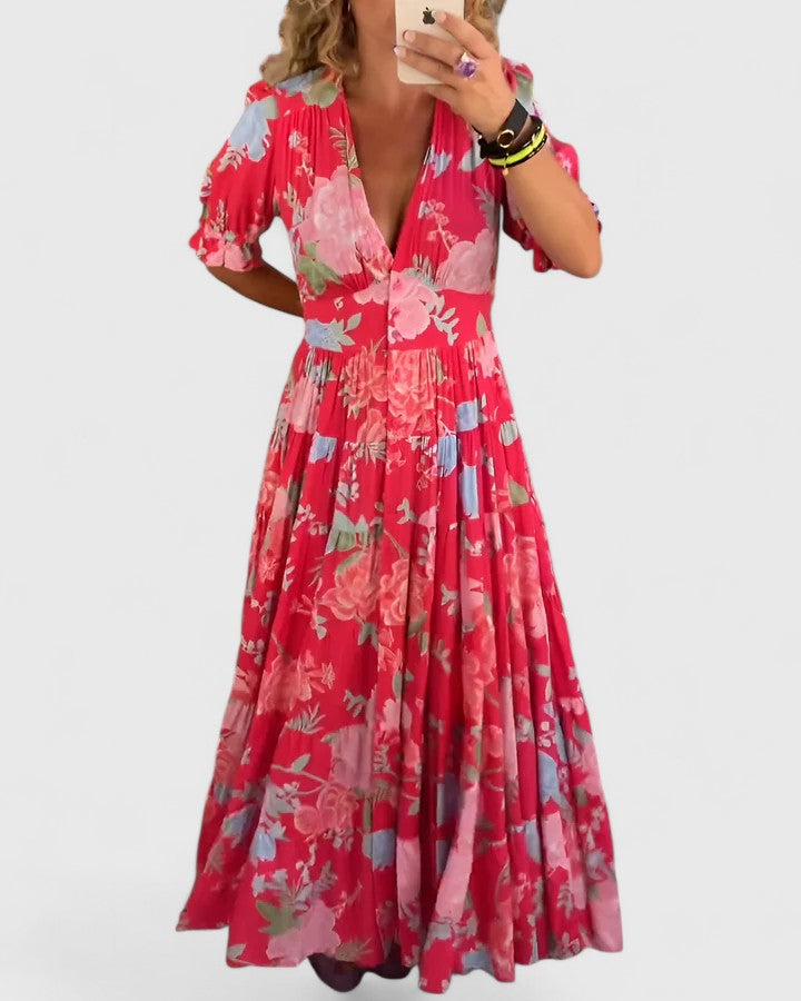 Minelda – Vestido floreado con escote en V