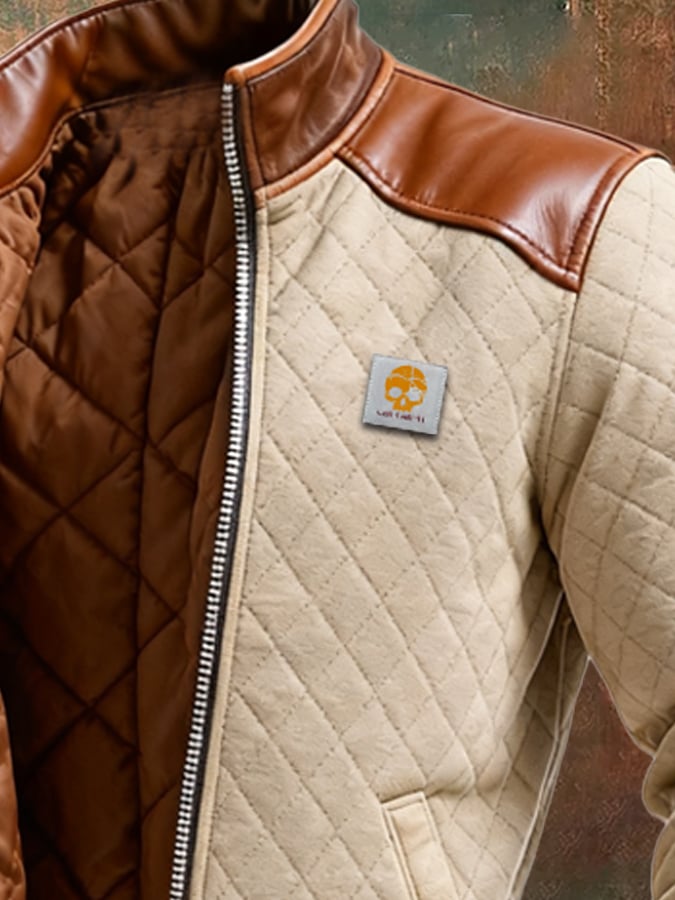 TOMASZ™ | Anorak acolchado beige con inserciones de cuero