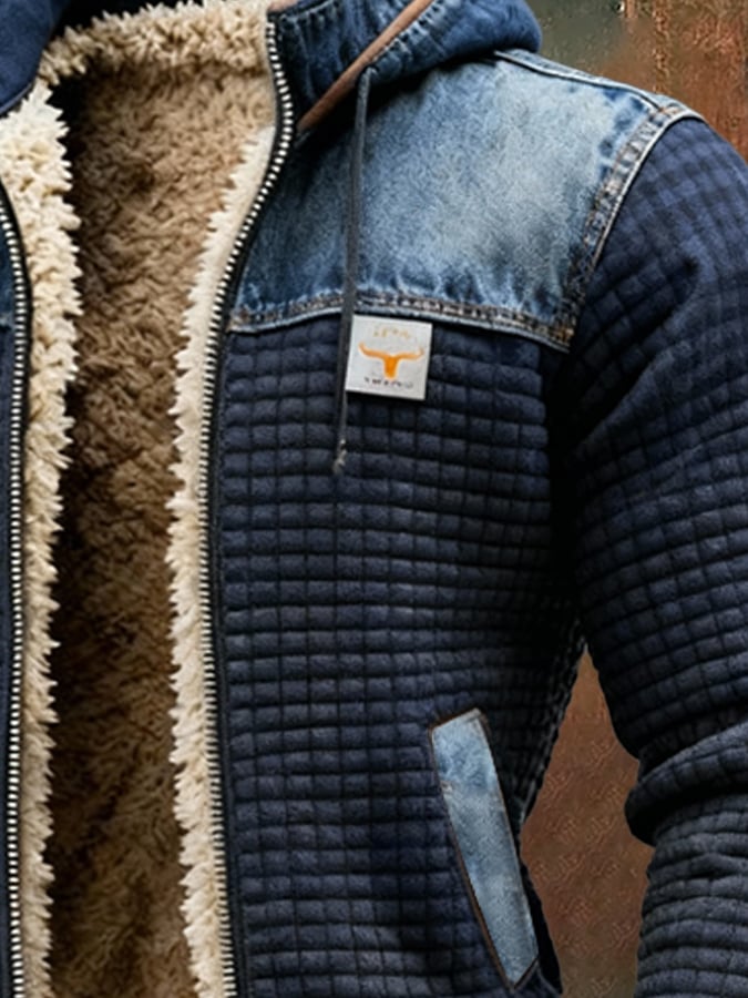 PAWEŁ™ | chaqueta acolchada azul marino con detalles de mezclilla