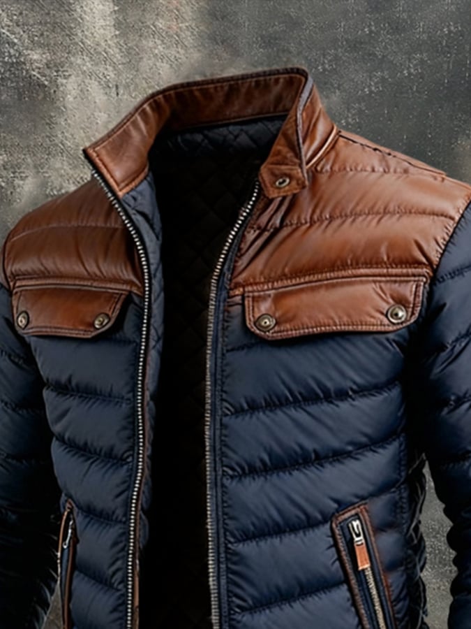 MAREK™ | CHAQUETA GRANATE PIKADA CON INSERCIONES DE CUERO