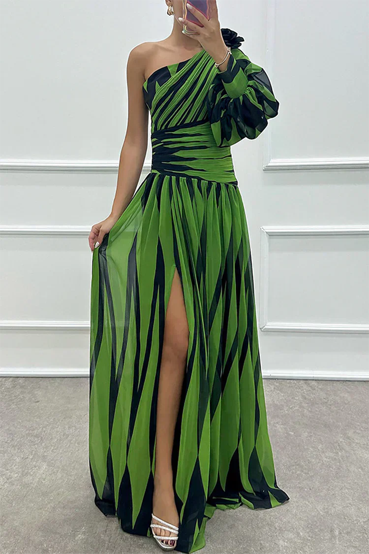 Shiloh - Vestido maxi elegante a rayas de un solo hombro