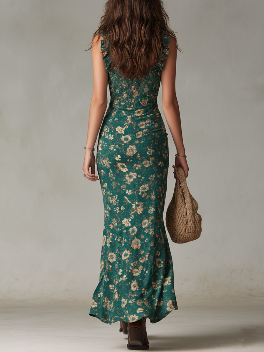 Zara™ | Vestido maxi boho retro con mangas fruncidas y abertura alta