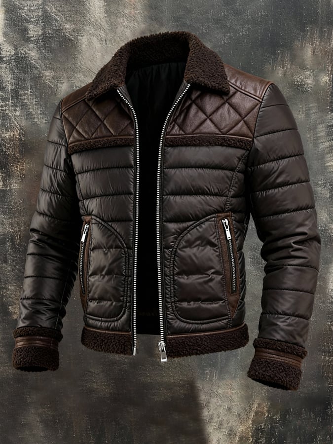 BARTOSZ™ | CHAQUETA PIEL DE BRONCE ABULTADA CON CUELLO DE PIEL SHERPA