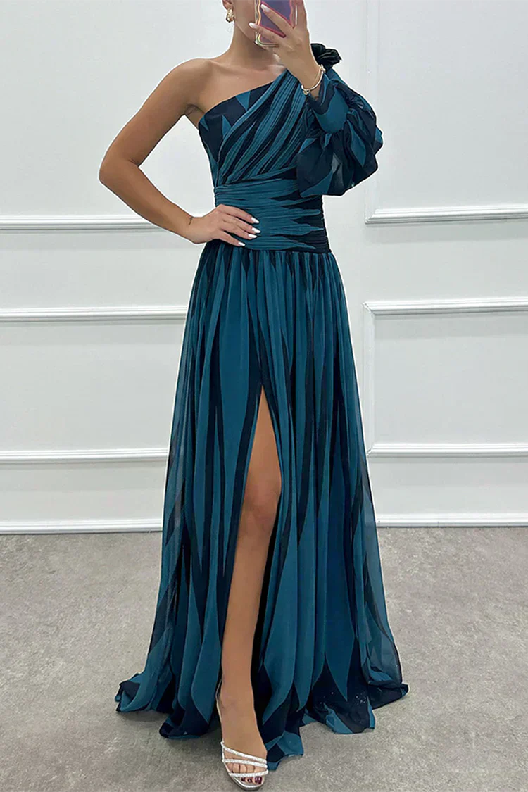 Shiloh - Vestido maxi elegante a rayas de un solo hombro