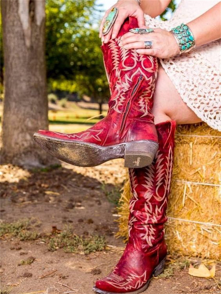 Botas Western de Encaje Cowboy Vintage hasta la Rodilla