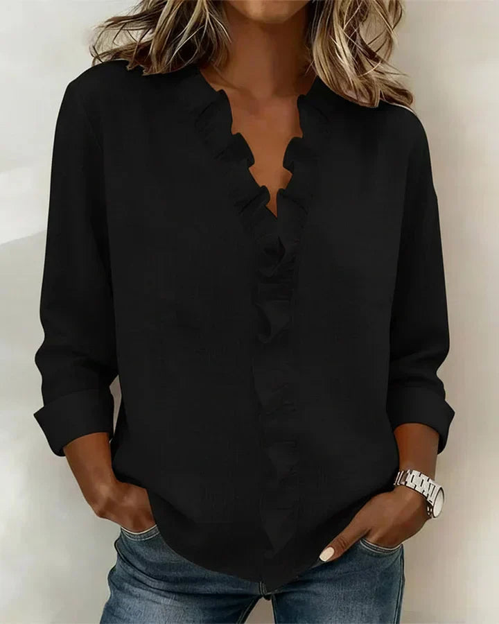 Indie | Blusa con volantes, escote en V y mangas largas