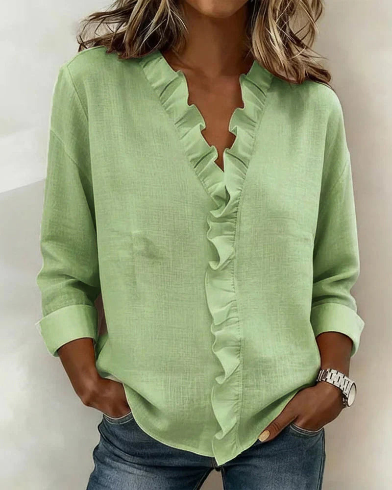Indie | Blusa con volantes, escote en V y mangas largas