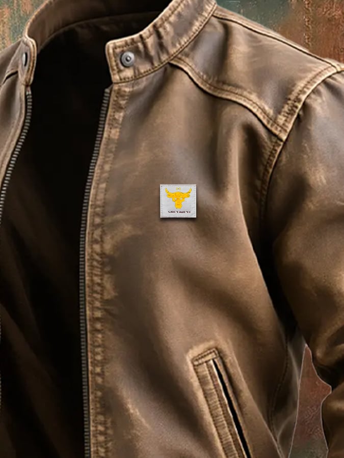 JAN™ | chaqueta de cuero vintage de color marrón de estilo clásico