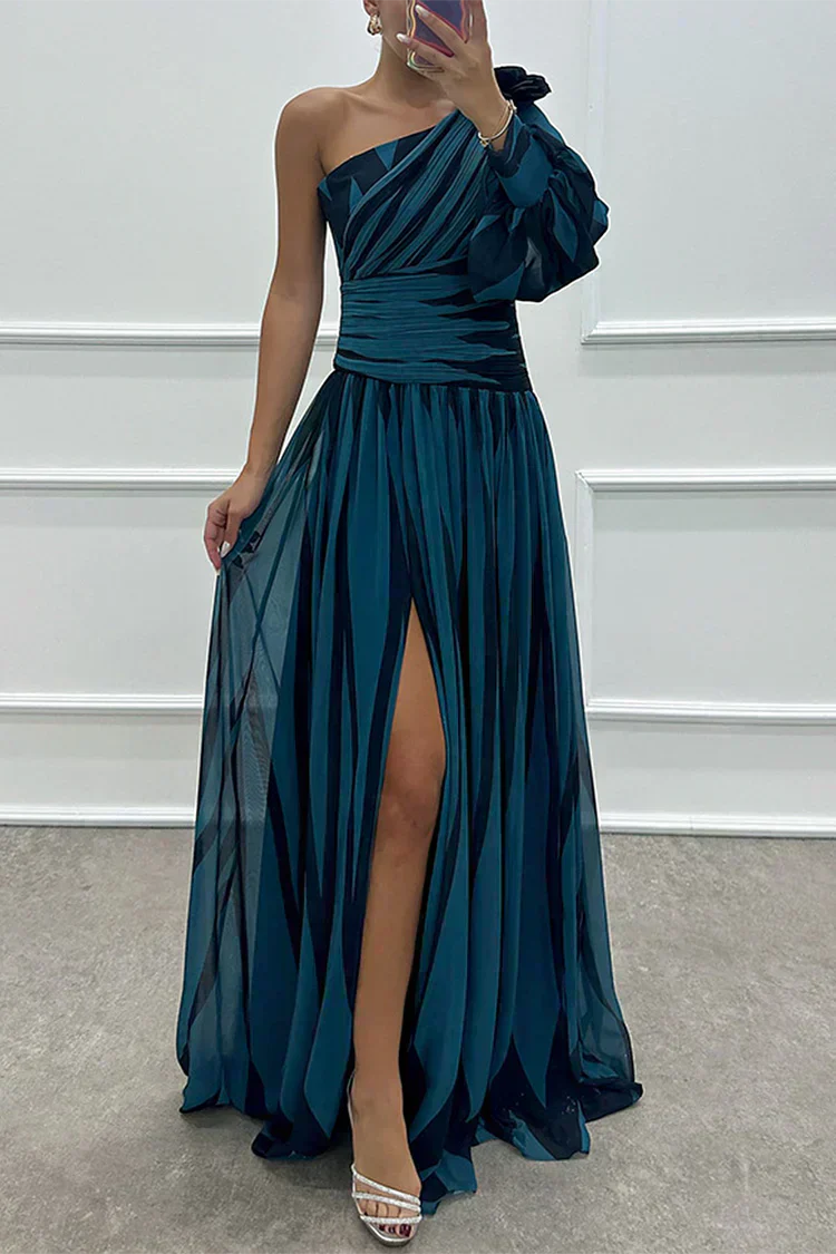 Shiloh - Vestido maxi elegante a rayas de un solo hombro