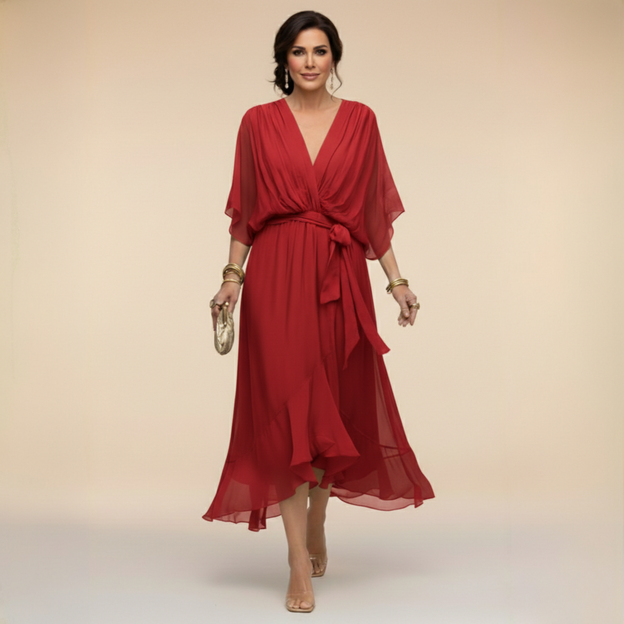 Monica | Vestido de chiffon con escote en V