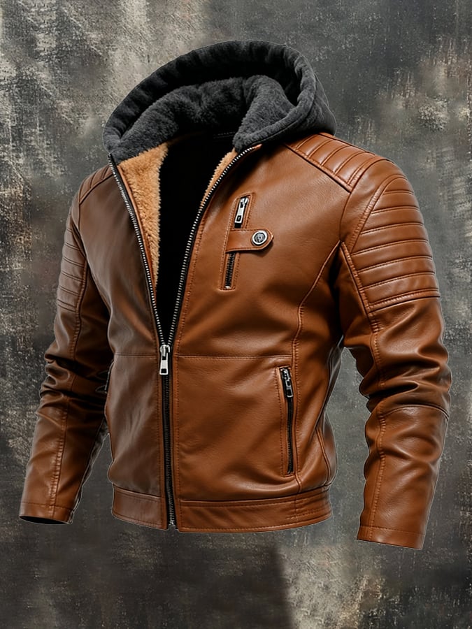 RAFAL™ | Chaqueta de piel con cierre, forro y capucha
