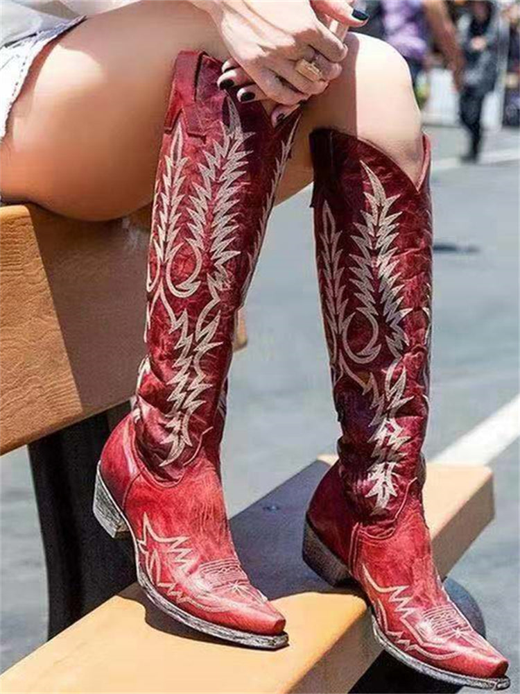 Botas Western de Encaje Cowboy Vintage hasta la Rodilla