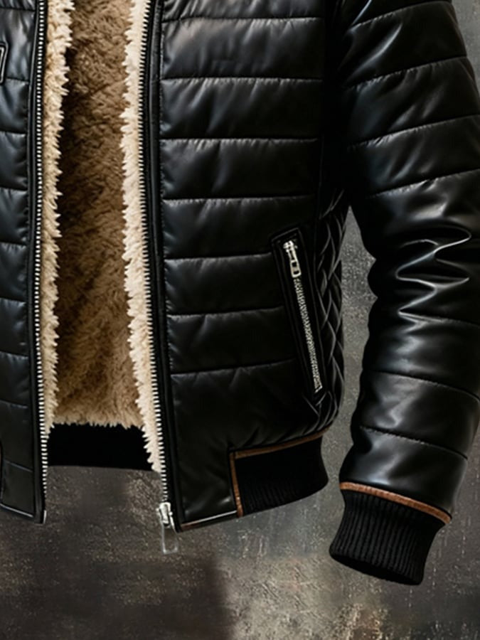 KAMIL™ | Cazadora acolchada negra con forro sherpa