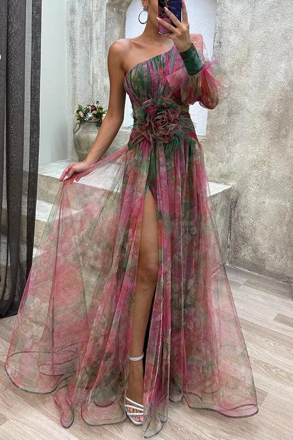 Marta | Vestido maxi de verano con estampado floral y dobladillo plisado