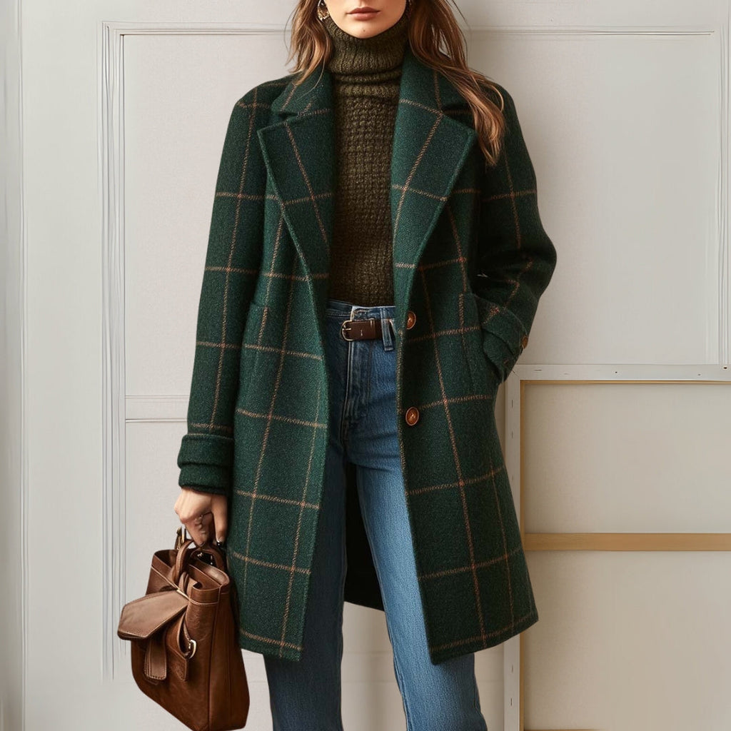 Judith™ | Abrigo Largo de Tweed a Cuadros