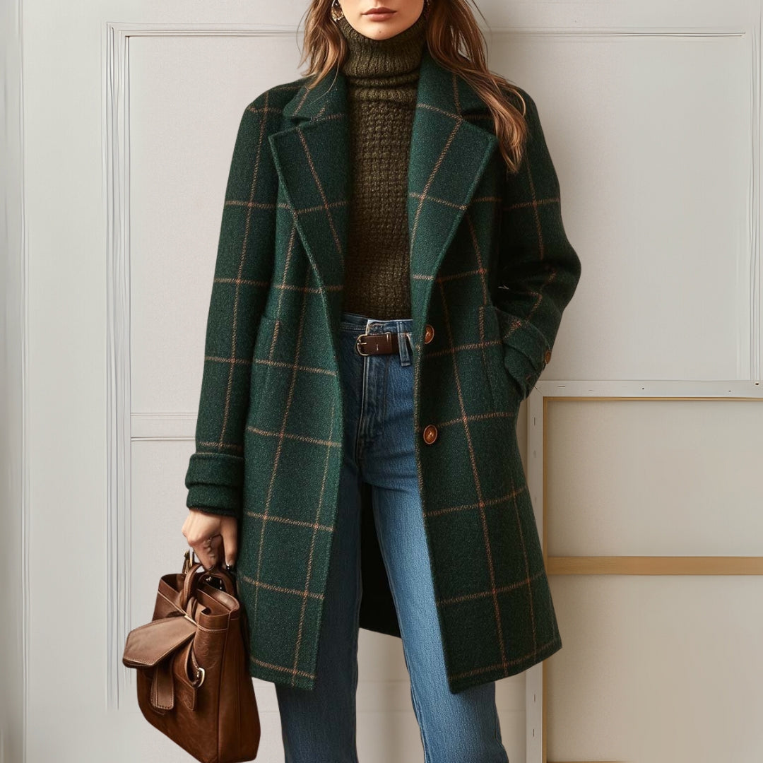 Judith™ | Abrigo Largo de Tweed a Cuadros
