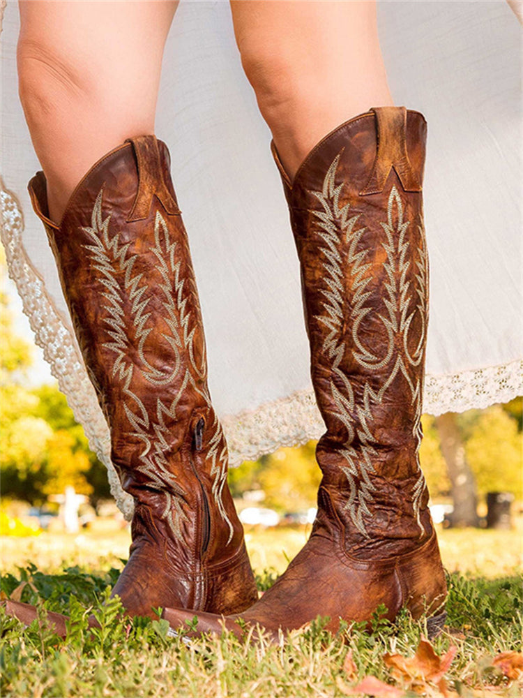 Botas Western de Encaje Cowboy Vintage hasta la Rodilla