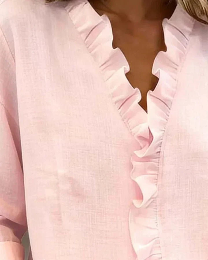 Indie | Blusa con volantes, escote en V y mangas largas