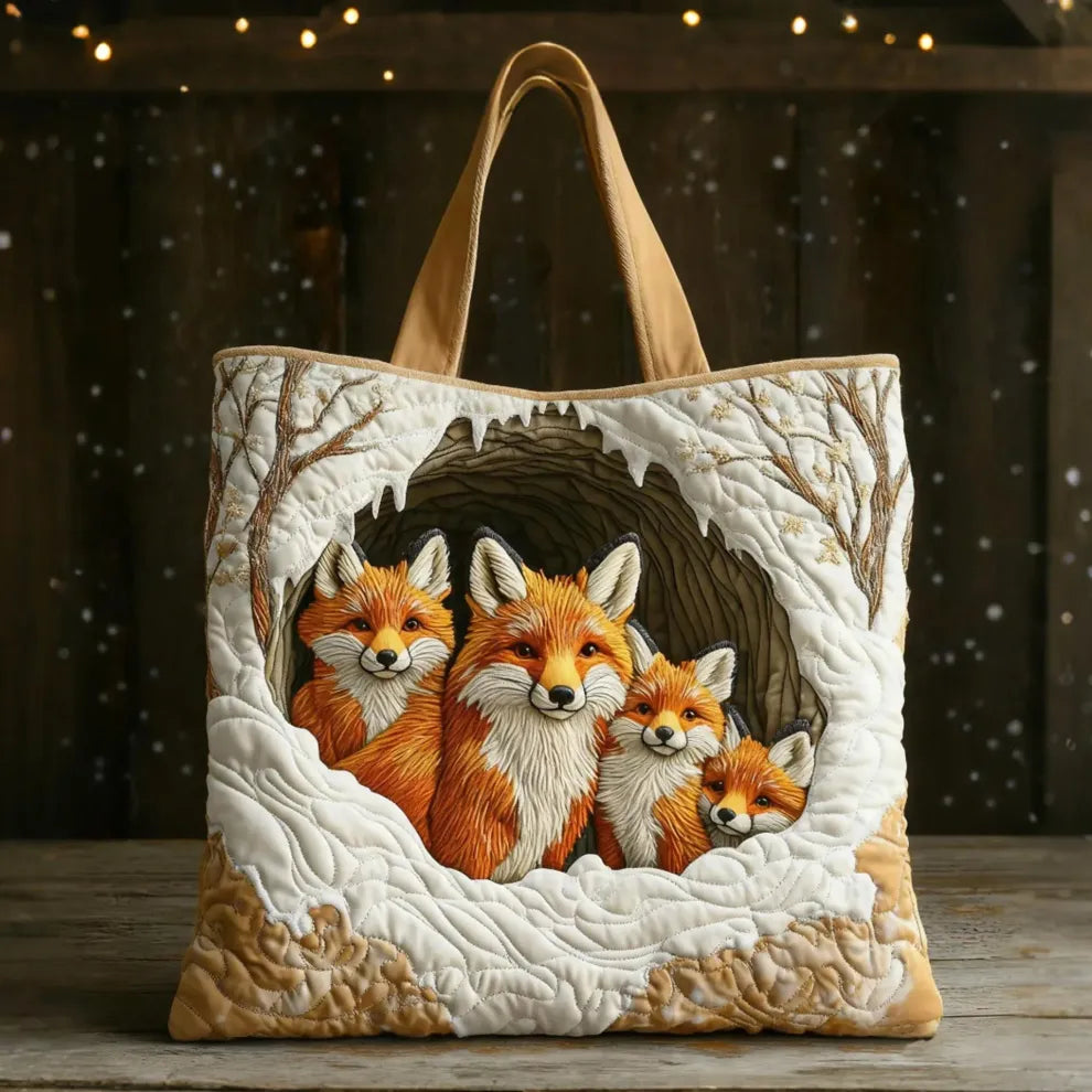 Familia de zorros acogedores | Bolso de hombro acolchado hecho a mano