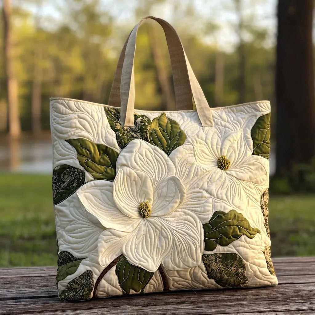 Bolsa artesanal acolchada tipo matelassé - lirios blancos elegantes