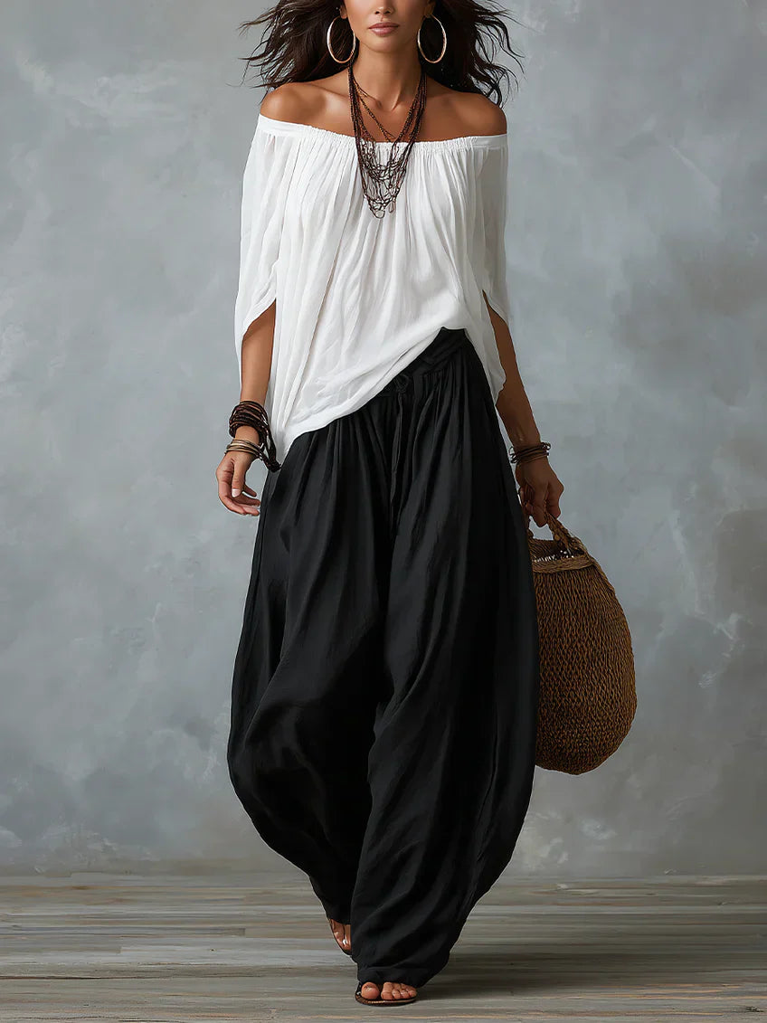 Conjunto Top Off-Shoulder y Pantalones Linterna