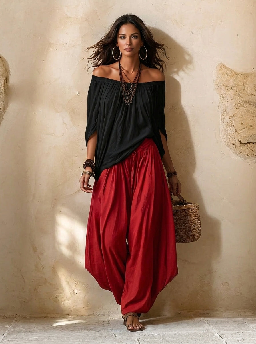 Conjunto Top Off-Shoulder y Pantalones Linterna